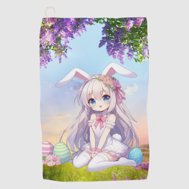cute, anime bunny spring/Easter Golf Towel (Front)