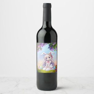 cute, anime bunny spring/Easter Wine Label