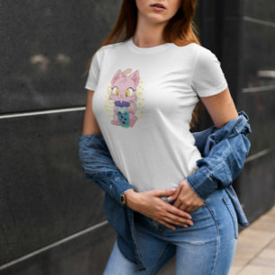 Cute Anime Cat Drinking Boba Tea  T-Shirt