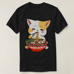 Cute Anime Cat Eating Ramen T-Shirt