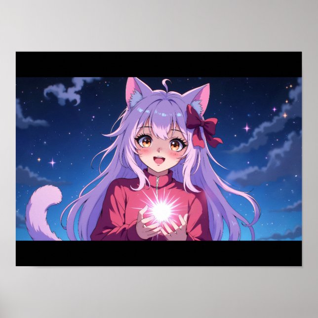Cute Anime Cat Girl Poster (Front)