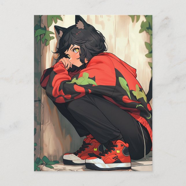 Cute Anime Catgirl Postcard (Front)
