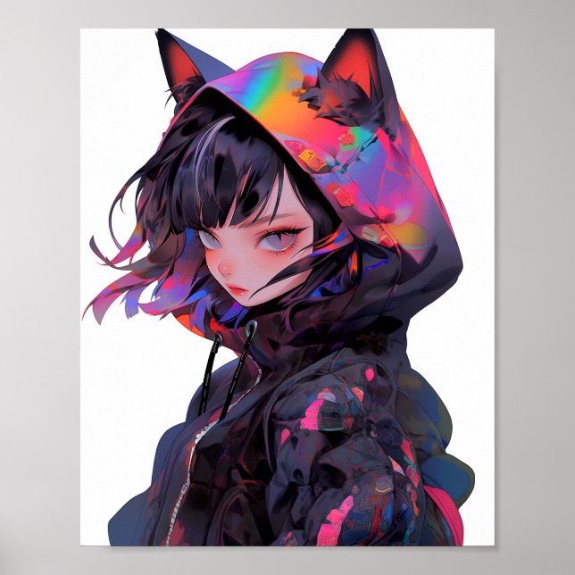 Cute Anime Catgirl Poster (Front)