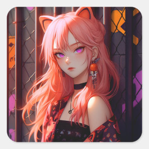 Cute Anime Catgirl Square Sticker