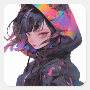 Cute Anime Catgirl Square Sticker