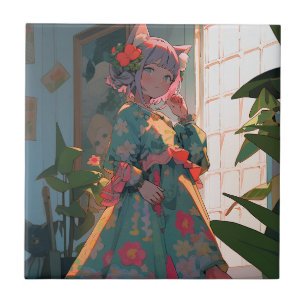 Cute Anime Catgirl Tile