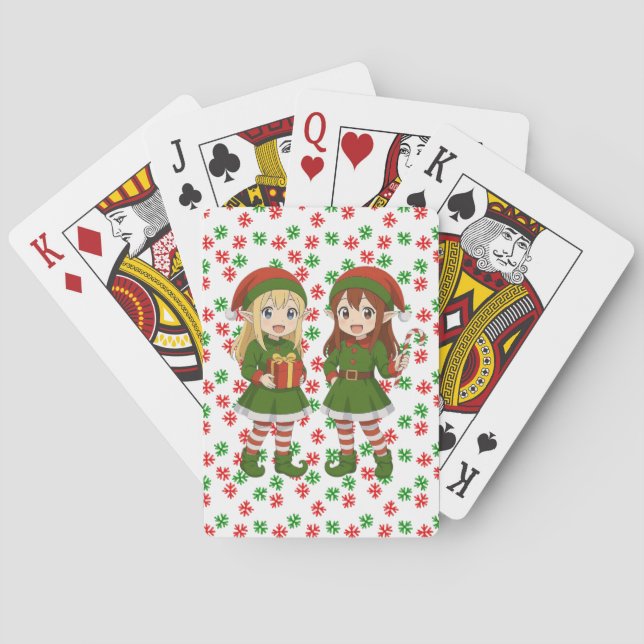 Cute anime Christmas elves Playing Cards (Back)