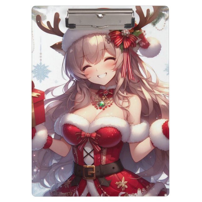 Cute anime Christmas girl Clipboard (Front)