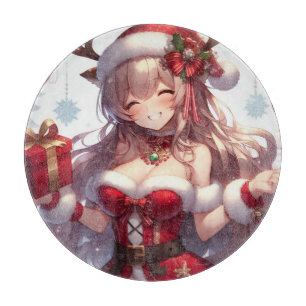 Cute anime Christmas girl Cutting Board