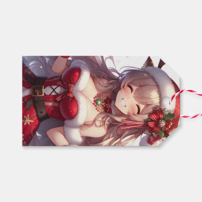 Cute anime Christmas girl Gift Tags (Front (Horizontal))