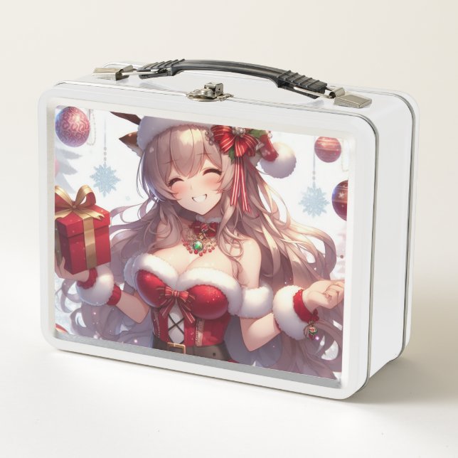 Cute anime Christmas girl Metal Lunch Box (Front)