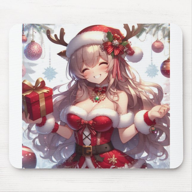 Cute anime Christmas girl Mouse Mat (Front)