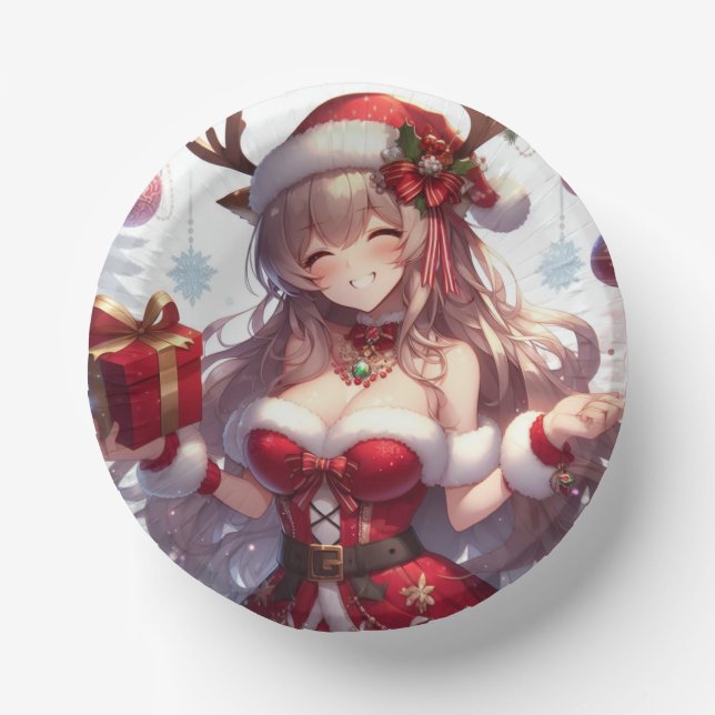 Cute anime Christmas girl Paper Plate (Front)