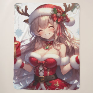 Cute anime Christmas girl Sherpa Blanket