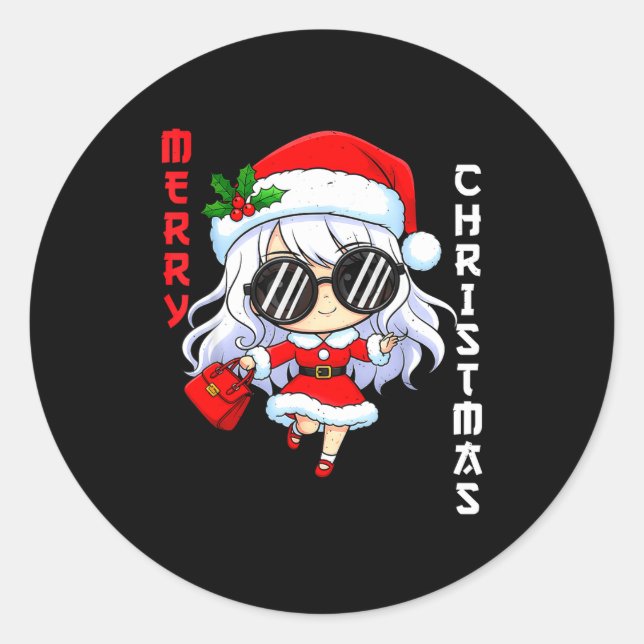 Cute Anime Christmas Pajama Outfit Funny Holiday F Classic Round Sticker (Front)