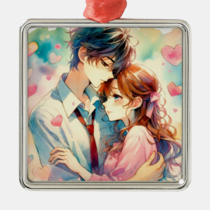Cute Anime Couple in Love Christmas Metal Tree Decoration