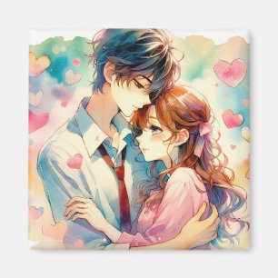 Cute Anime Couple in Love   Magnet