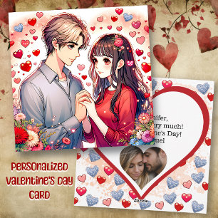 Cute Anime Couple Personalised Valentine's Day Holiday Card