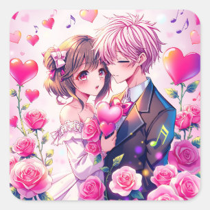 Cute Anime Couple Valentine's Day Square Sticker
