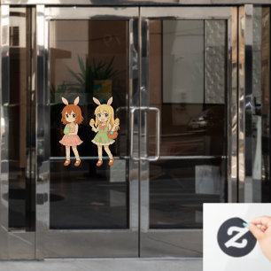 Cute anime Easter bunny girls Window Cling