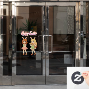 Cute anime Easter bunny girls Window Cling