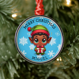 Cute Anime Elf of Color Personalized Christmas Metal Tree Decoration