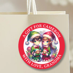 Cute Anime Elves Christmas To and From Classic Round Sticker