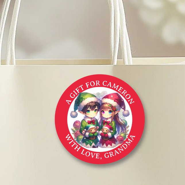 Cute Anime Elves Christmas | To and From Classic Round Sticker (Creator Uploaded)