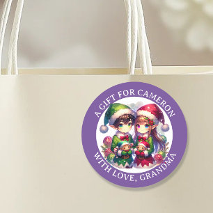 Cute Anime Elves Christmas   To and From Classic Round Sticker