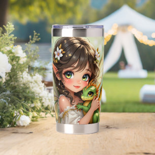 Cute Anime Fairy and Chibi Dragon  Insulated Tumbler