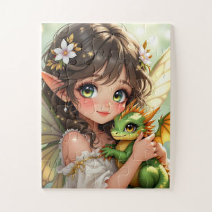 Cute Anime Fairy and Chibi Dragon  Jigsaw Puzzle