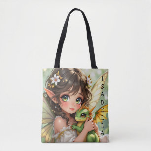 Cute Anime Fairy and Chibi Dragon Tote Bag
