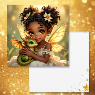 Cute Anime Fairy Girl and Chibi Dragon Card