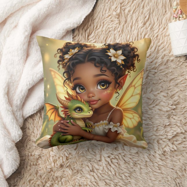 Cute Anime Fairy Girl and Chibi Dragon Cushion (Blanket)
