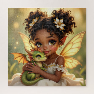 Cute Anime Fairy Girl and Chibi Dragon Jigsaw Puzzle