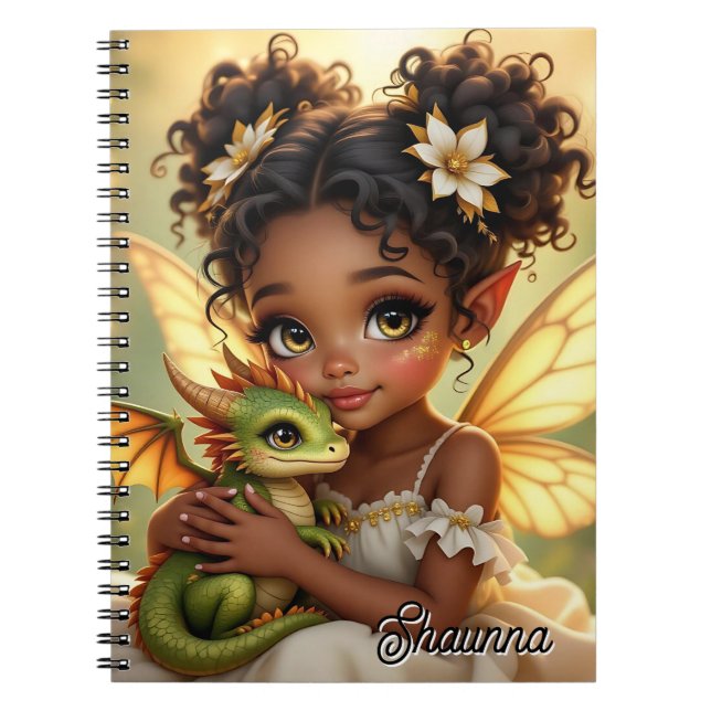 Cute Anime Fairy Girl and Chibi Dragon Notebook (Front)