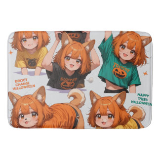 Cute Anime Fox Girl Sticker Sheet Bath Mat