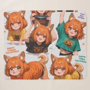 Cute Anime Fox Girl Sticker Sheet Sherpa Blanket