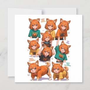 Cute Anime Fox Girls Magnetic Invitation