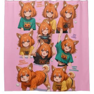 Cute Anime Fox Girls Shower Curtain