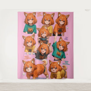 Cute Anime Fox Girls Tapestry