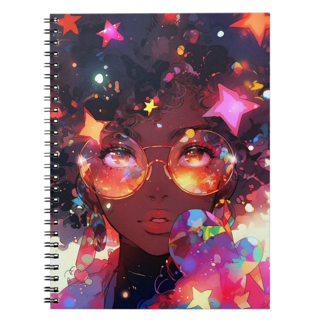Cute Anime Girl African American Art Notebook (Front)