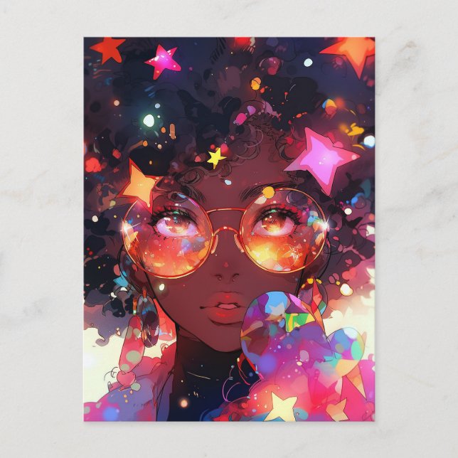 Cute Anime Girl African American Art Postcard (Front)