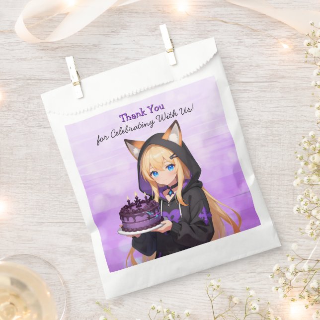 Cute Anime Girl and Dragon Girl's Birthday Party Favour Bags (Clipped)