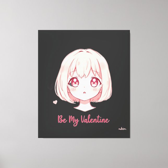 Cute Anime Girl - Be My Valentine T-Shirt Canvas Print (Front)