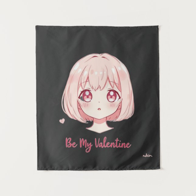 Cute Anime Girl - Be My Valentine T-Shirt Tapestry (Front)