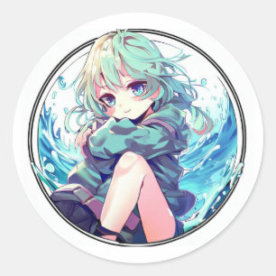 Cute Anime girl Classic Round Sticker