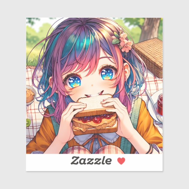 Cute Anime Girl eating a Peanut Butter and Jelly (Sheet)