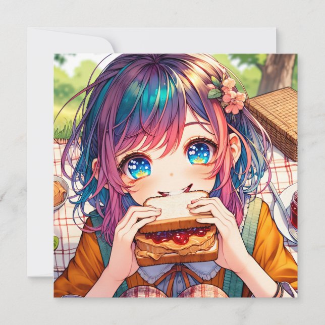 Cute Anime Girl eating a Peanut Butter and Jelly (Front)