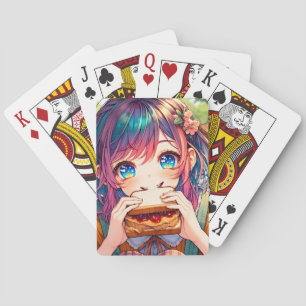Cute Anime Girl eating a Peanut Butter and Jelly Playing Cards